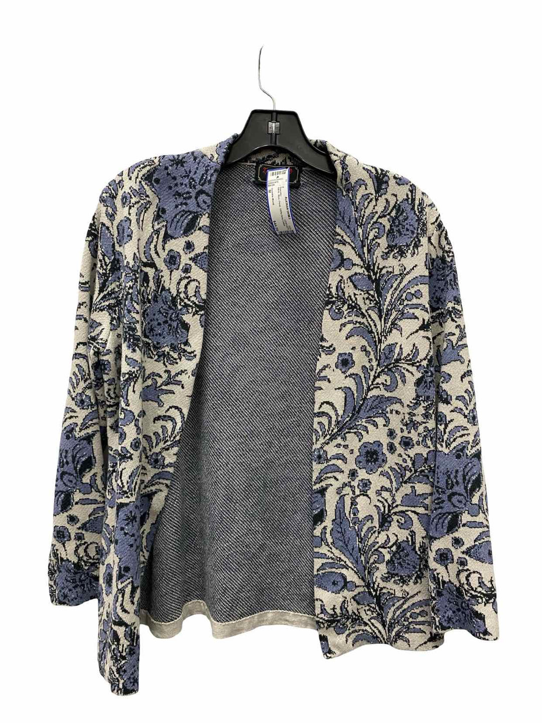 Invisible World Size M White Blue Floral 100% Pima Cotton Sweater