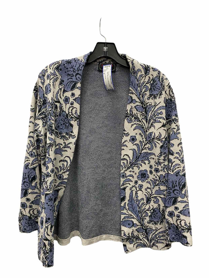 Invisible World Size M White Blue Floral 100% Pima Cotton Sweater