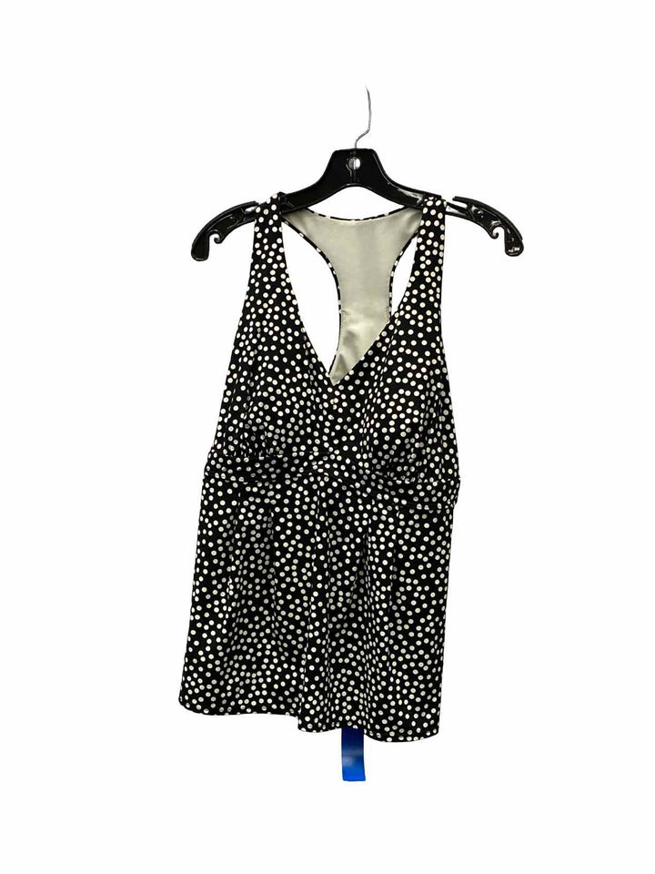 Lands End Size L/XL Black White Polka Dot Swimsuit