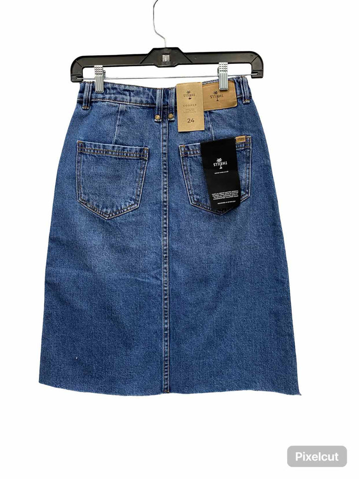 Thrillers Size 2 Blue Denim Cooper/ High Rise Knee Length Skirt