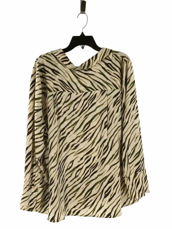 Vince Camuto Size 3X Cream Green zebra stripes Long Sleeve Shirts