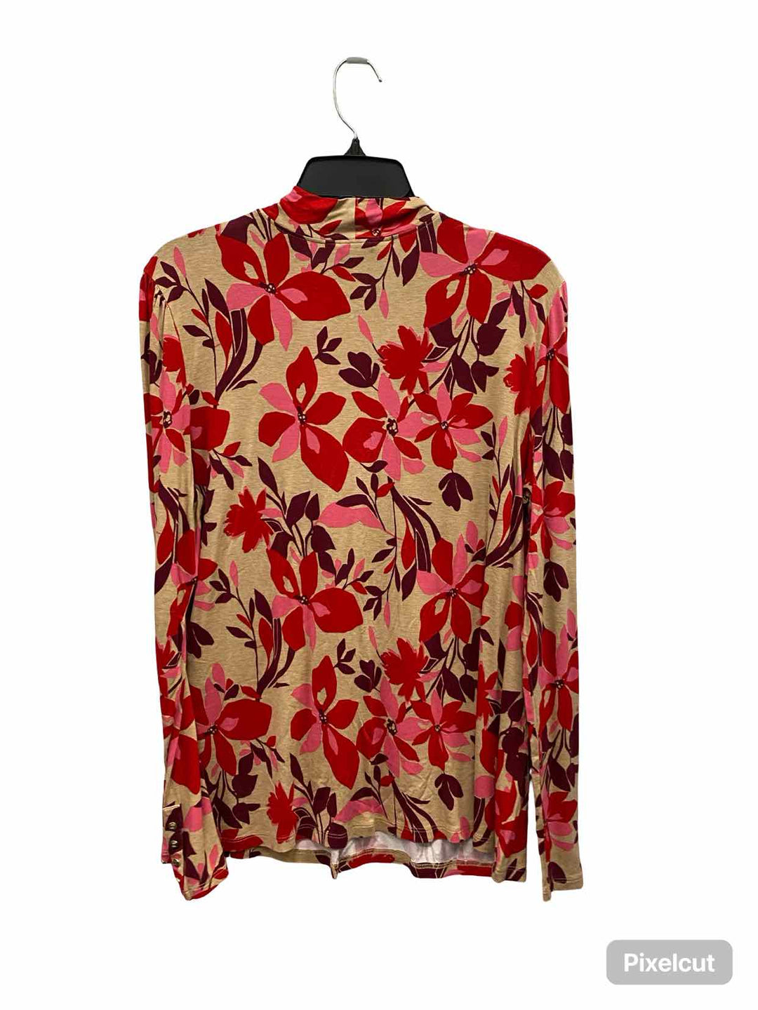 Liz & co Size L Red Beige Floral Long Sleeve Shirts