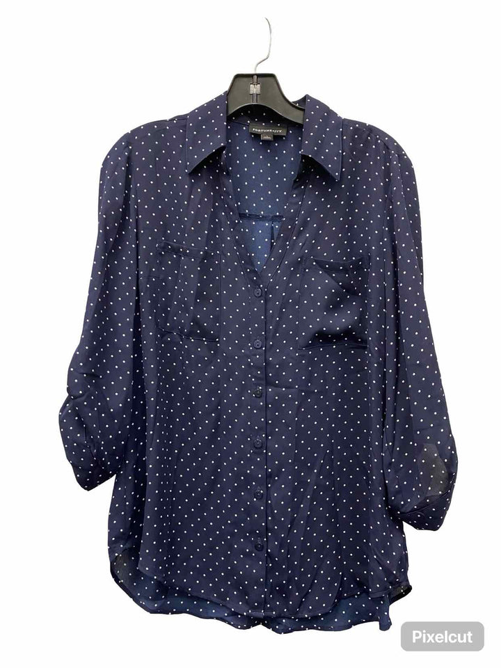 Fortune + Ivy Size L Navy Blue White Polka Dot Long Sleeve Shirts