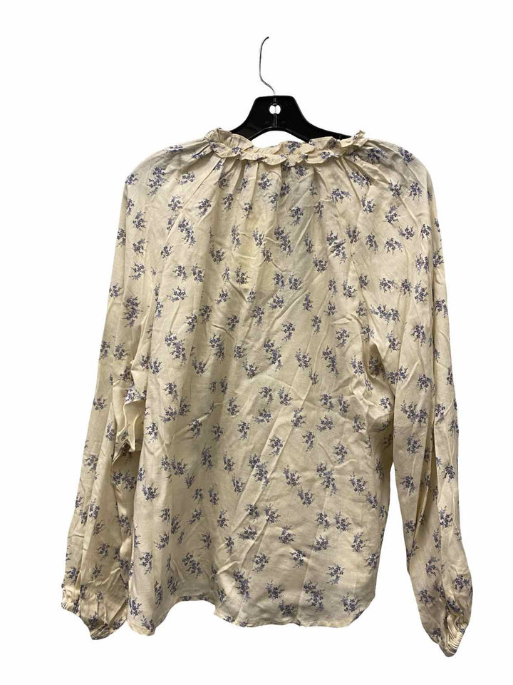 Easy Clothes Size S/M Beige Blue Floral Long Sleeve Shirts