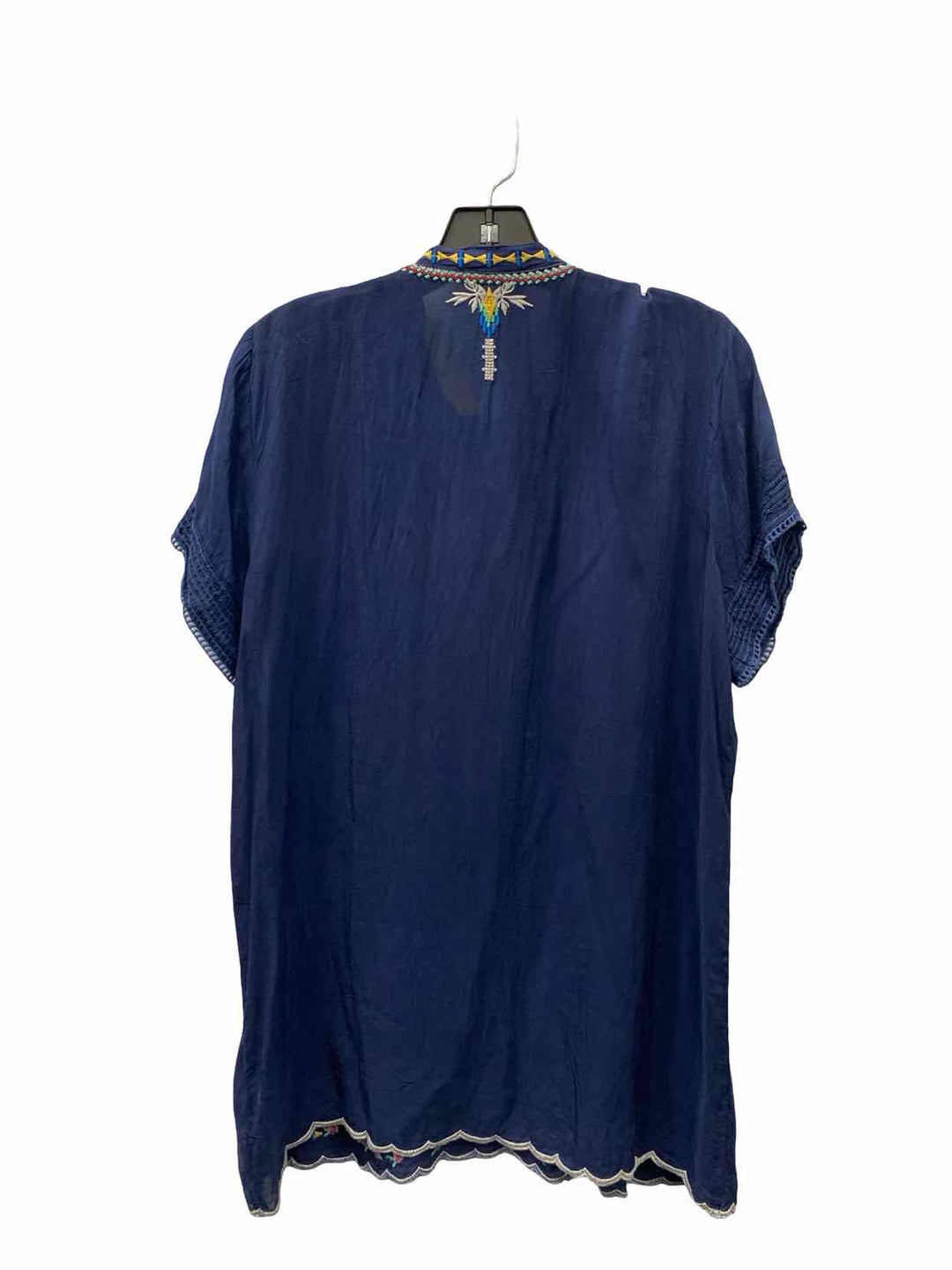Johnny Was Size M Blue Embroidered Short Sleeve Shirts