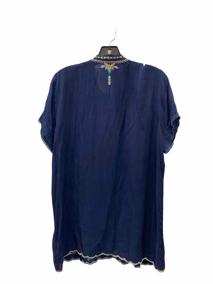 Johnny Was Size M Blue Embroidered Short Sleeve Shirts