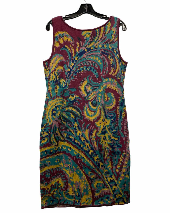 Peruvian Connection Size M Burgundy Teal Print 100% Pima Cotton Dress