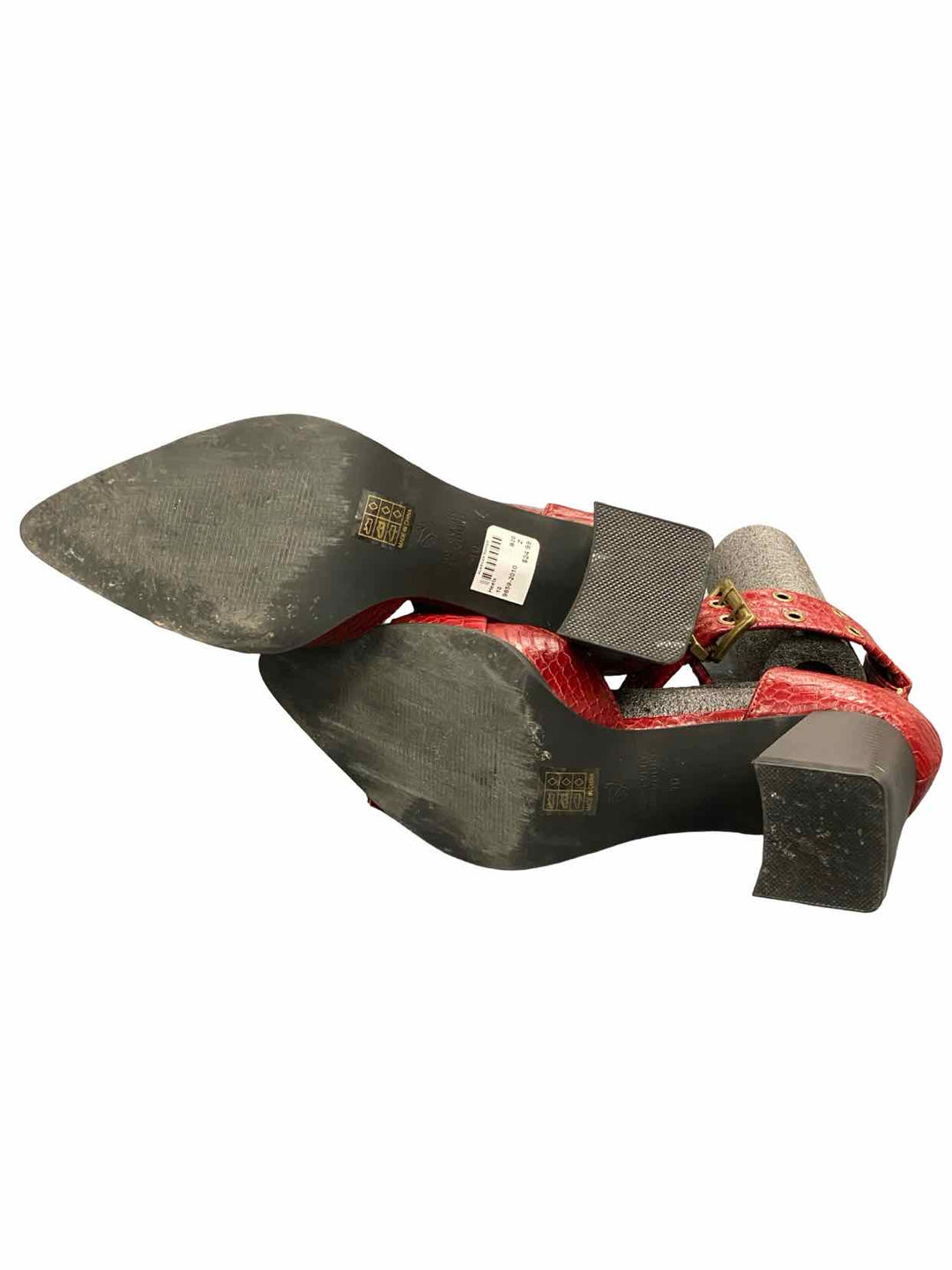 Oasis Society Shoe Size 10 Red Leather Croc-embossed Double Buckle Heels