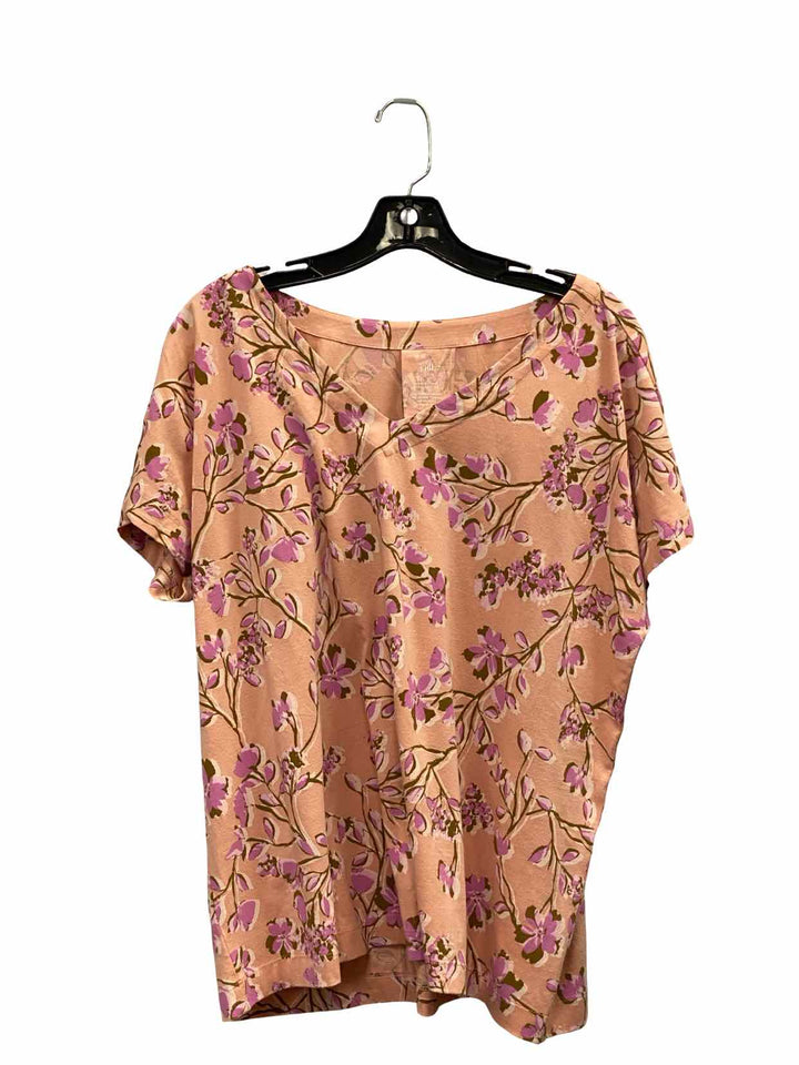 J Jill Size L Pink Floral Luxe Supima T-shirt