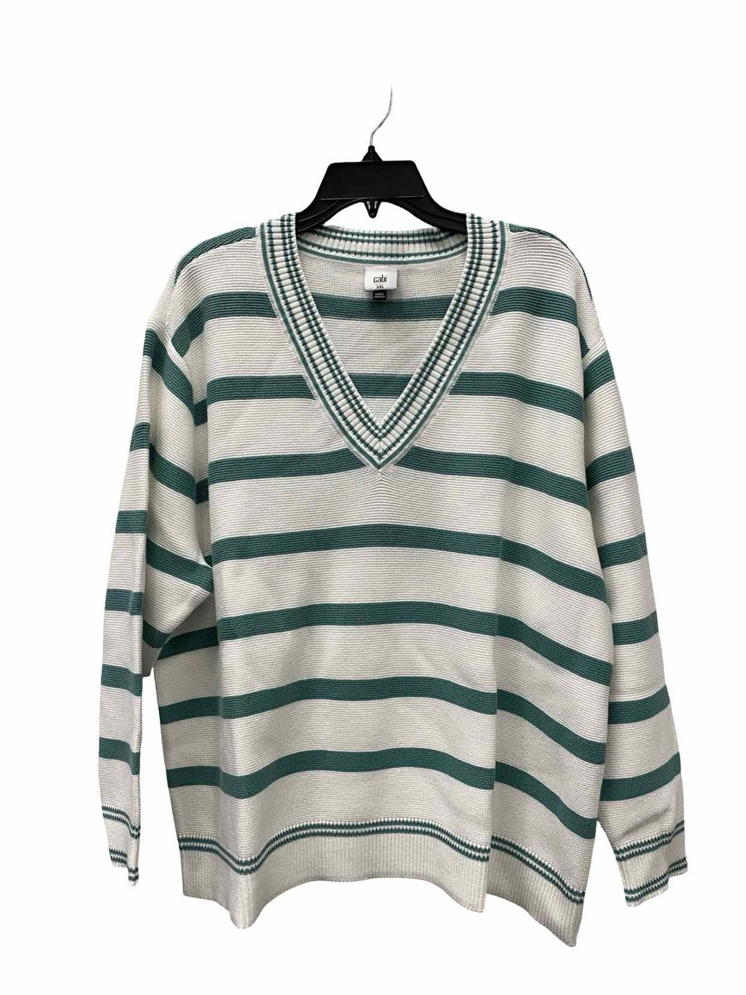 Cabi Size XXL Green White Stripe Sweater