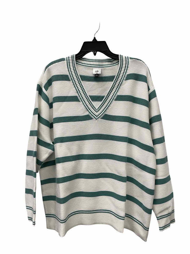Cabi Size XXL Green White Stripe Sweater