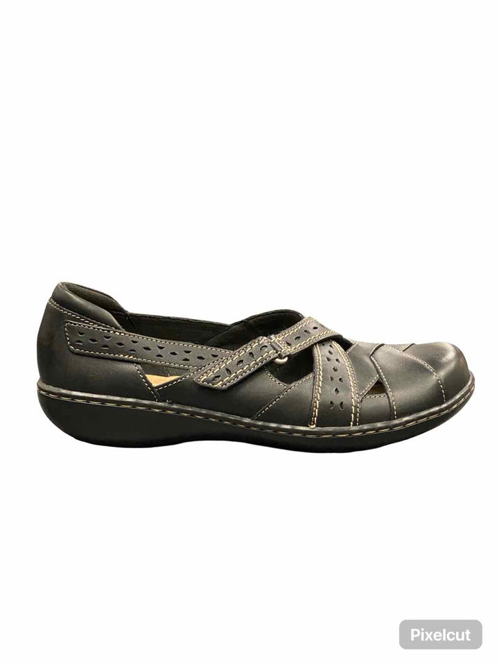 Clarks Shoe Size 8.5w Black Leather Ashland Spin Q Sandals