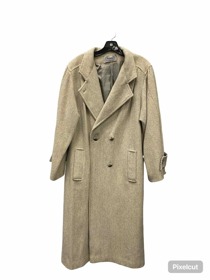 Freddi Gail Size L Beige Gray Lines 80% Wool Coat(Long)