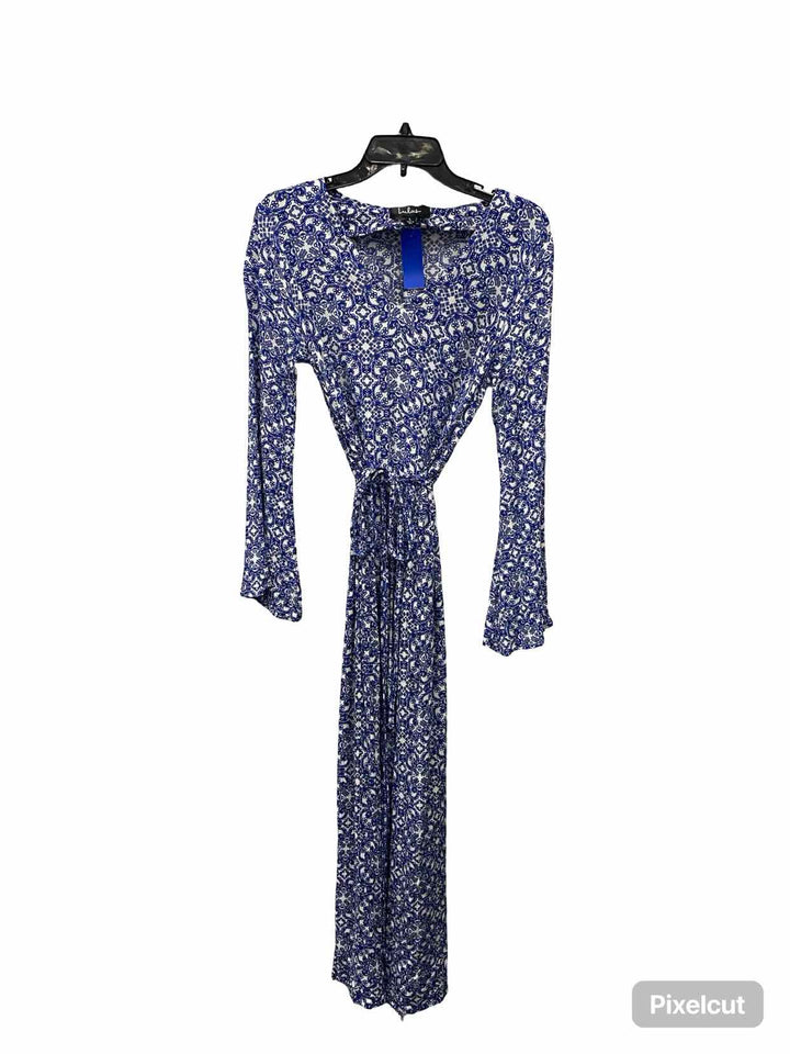 Lulus Size L White Blue Print Dress