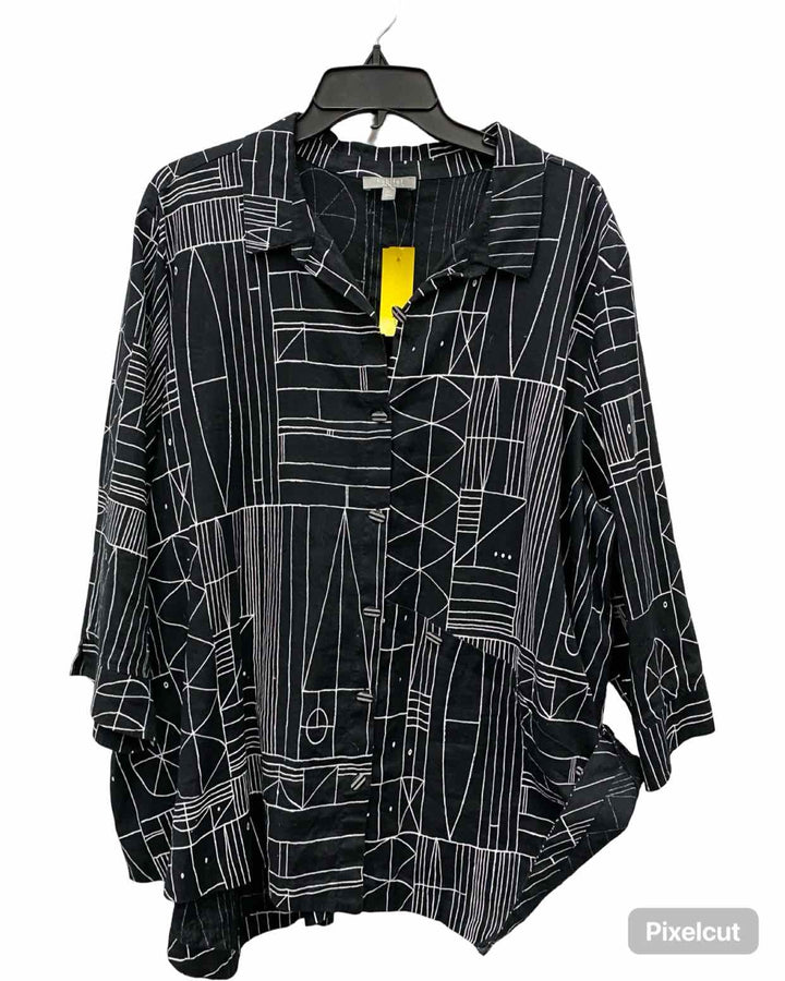 Habitat Size XXL Black White Print 80% Linen 20% Cotton Long Sleeve Shirts