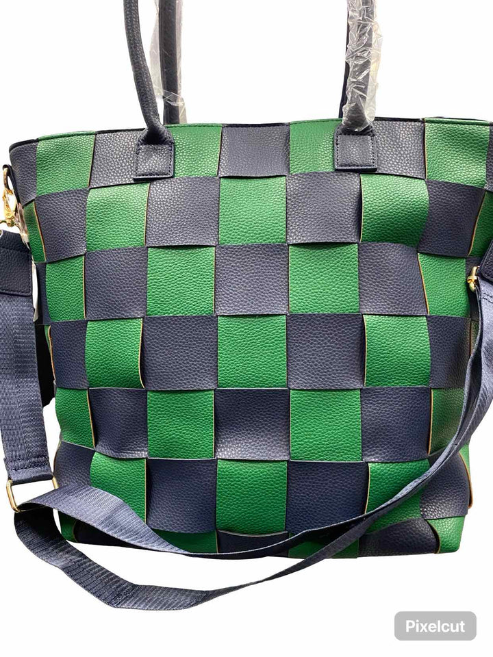 Pretty Simple Navy Courtney Checkered Tote Purse