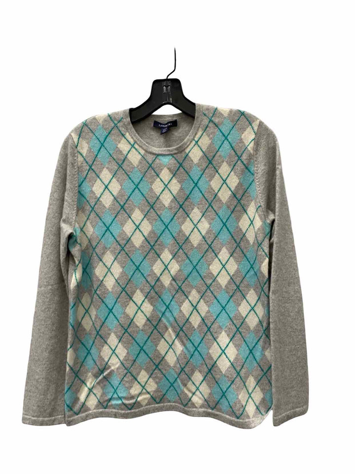 Lands End Size M Gray Print 100% cashmere Sweater