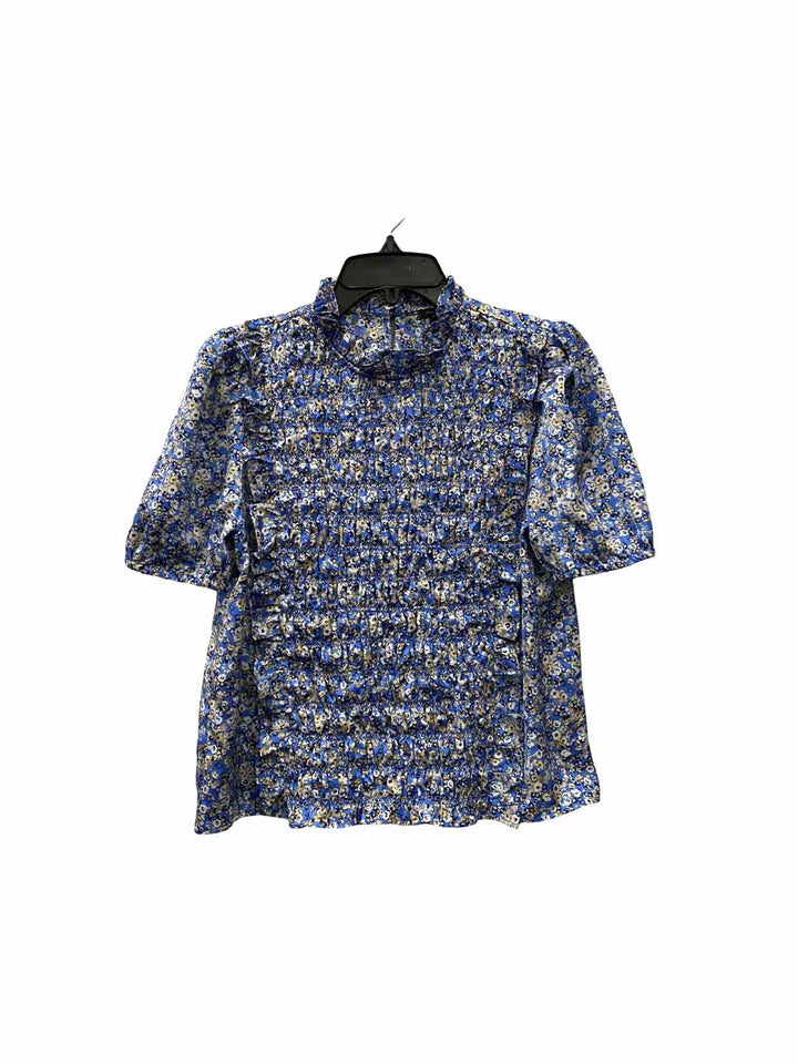 Ann Taylor Size S Blue Floral Short Sleeve Shirts
