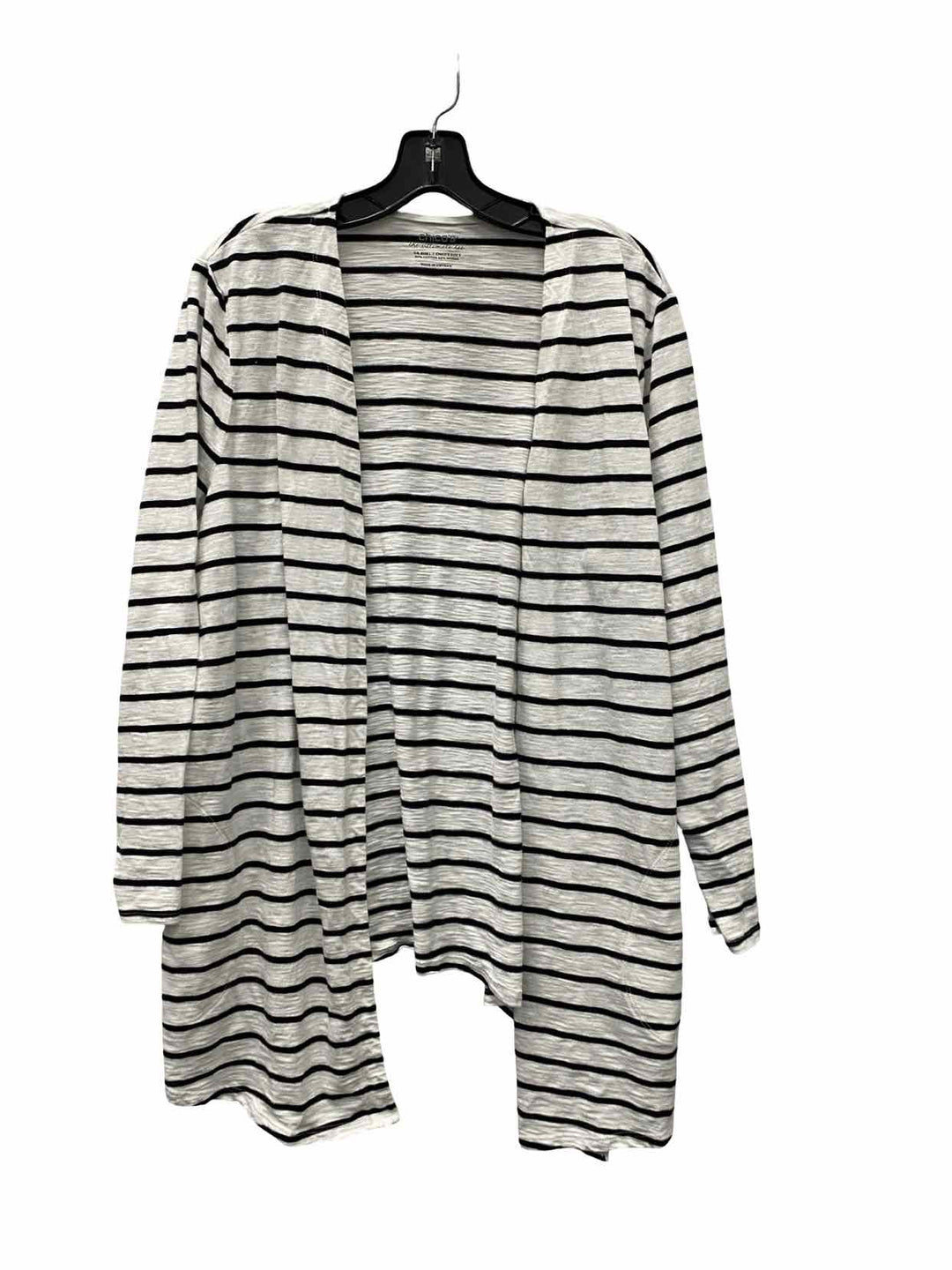 Chico's Size L White Black Striped Long Sleeve Shirts