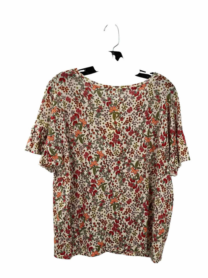 Loft Size L White Red/Orange Floral 100% Linen Short Sleeve Shirts