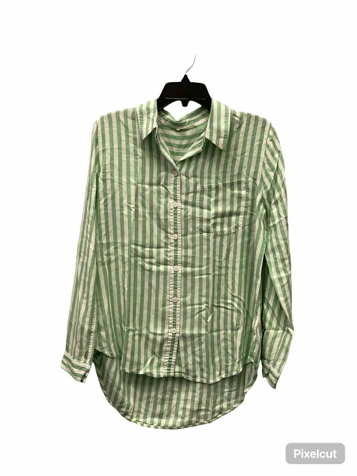 beachlunchlounge Size M Green White Striped Long Sleeve Shirts