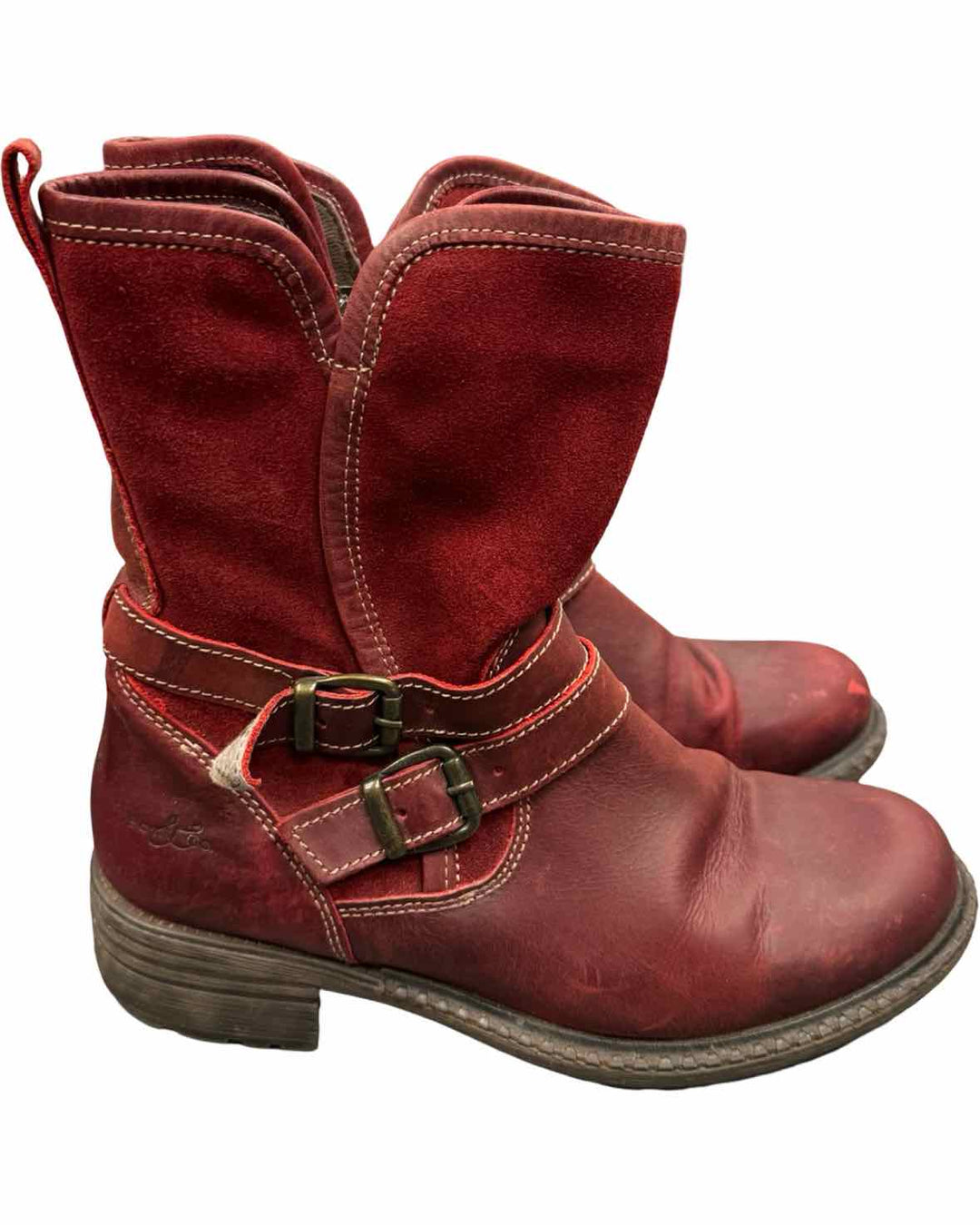 Bos and Co Shoe Size 37 Red Leather Wool Lined Waterproof Boots(Ankle)