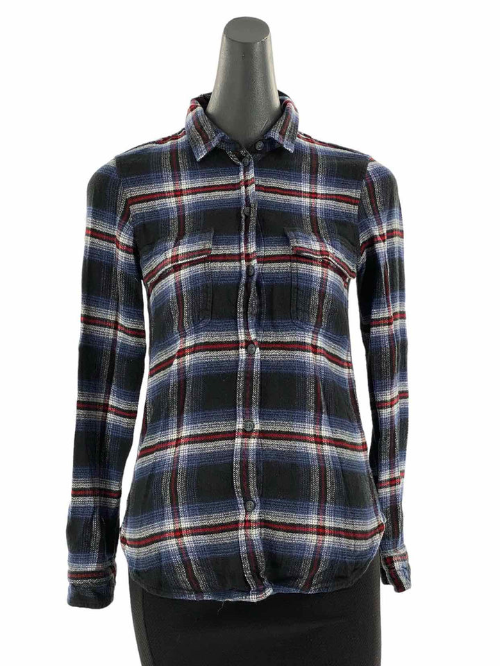 American Eagle Size S Navy Red Plaid Long Sleeve Shirts