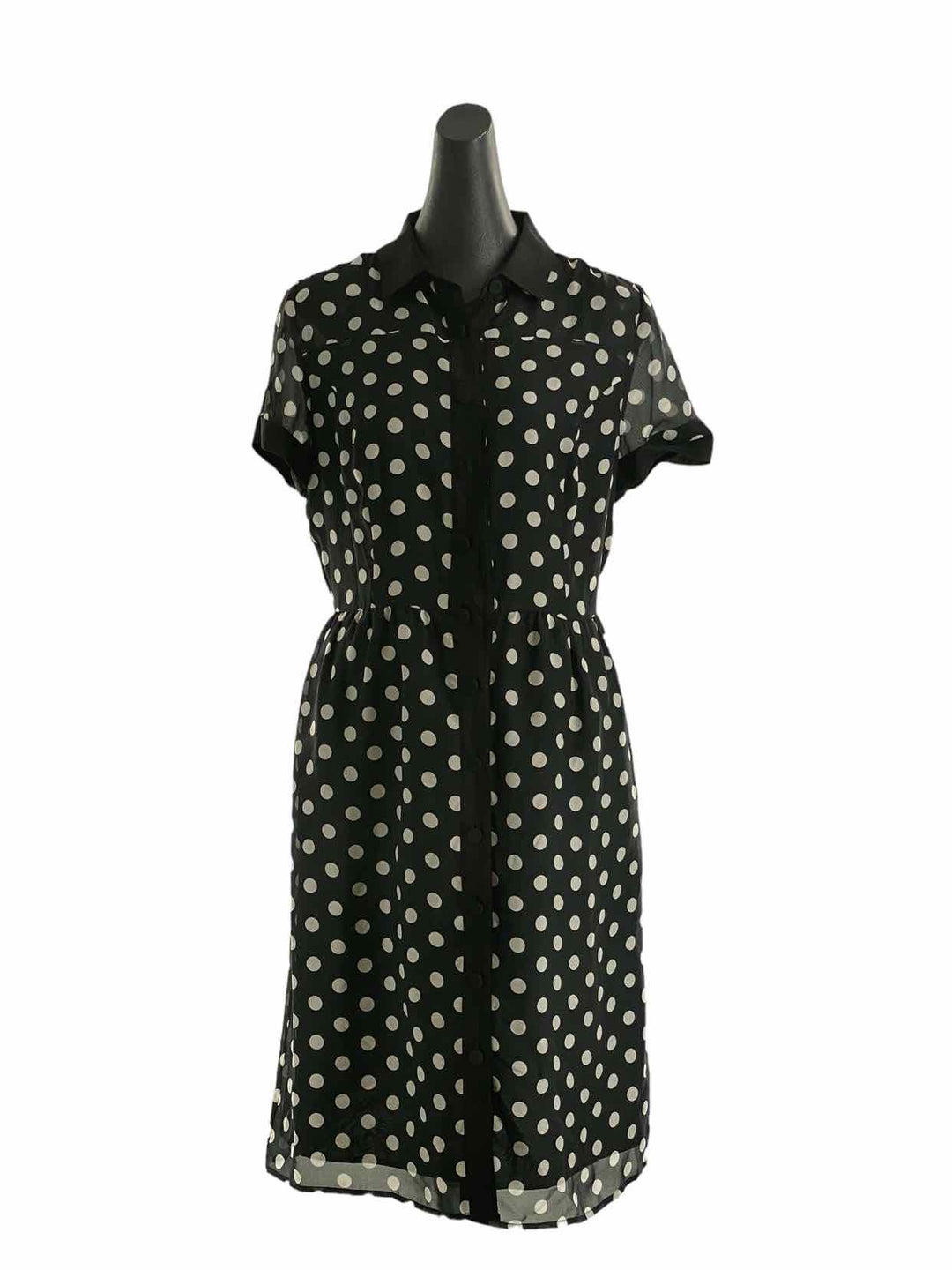 J. Peterman Size 8 Black White Polka Dot Dress
